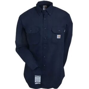 Carhartt Flame Resistant Blue Button Up Long Sleeve Men's Shirt Size 2XL Regular